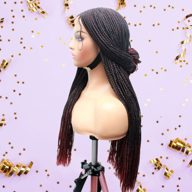 Ombre Black & Red Lace Closure Mid Part Corn Row Braided Wig - Medium - 56cm $190 Ghana Weave QualityHairByLawlar (6693570642006)