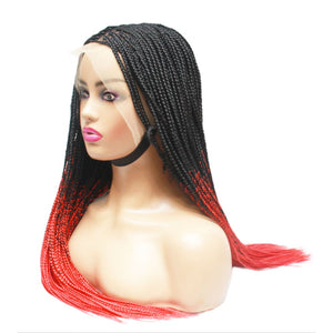 Ombre Box Braids Fully Hand Braided Lace Frontal Wig (#1/ Red) (6821528076374)