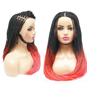 Ombre Box Braids Fully Hand Braided Lace Frontal Wig (#1/ Red) (6821528076374)