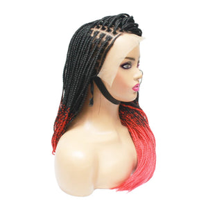 Ombre Box Braids Fully Hand Braided Lace Frontal Wig (#1/ Red) (6821528076374)