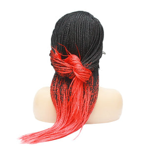 Ombre Box Braids Fully Hand Braided Lace Frontal Wig (#1/ Red) (6821528076374)