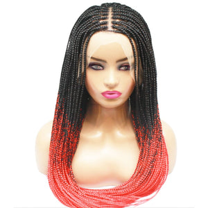 Ombre Box Braids Fully Hand Braided Lace Frontal Wig (#1/ Red) (6821528076374)