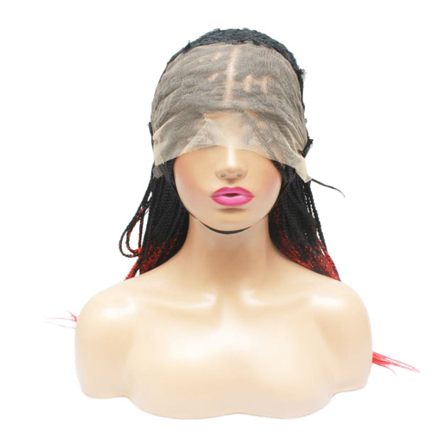 Ombre Box Braids Fully Hand Braided Lace Frontal Wig (#1/ Red) (6821528076374)