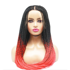 Ombre Box Braids Fully Hand Braided Lace Frontal Wig (#1/ Red) (6821528076374)