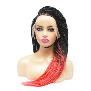 Ombre Box Braids Fully Hand Braided Lace Frontal Wig (#1/ Red) (6821528076374)