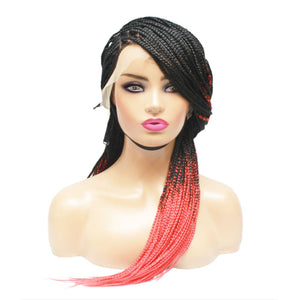 Ombre Box Braids Fully Hand Braided Lace Frontal Wig (#1/ Red) (6821528076374)