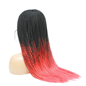 Ombre Box Braids Fully Hand Braided Lace Frontal Wig (#1/ Red) (6821528076374)