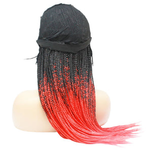 Ombre Box Braids Fully Hand Braided Lace Frontal Wig (#1/ Red) (6821528076374)