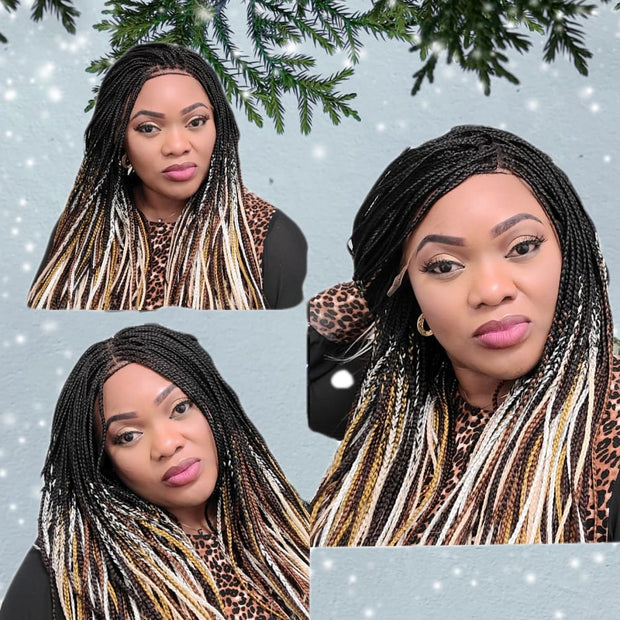 Ombre Multi Color Knotless Lace Frontal Box Braided Wig - Medium- 56cm $200 Knotless Braids QualityHairByLawlar (5021044015190)