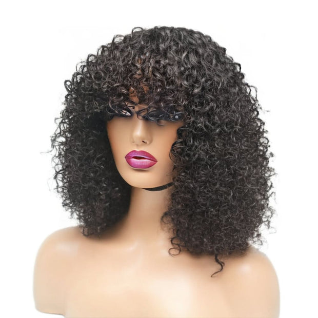 Pre-Made Bouncy Curly Human Hair Fringe Wig (6585275711574)