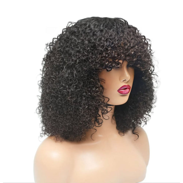 Pre-Made Bouncy Curly Human Hair Fringe Wig (6585275711574)