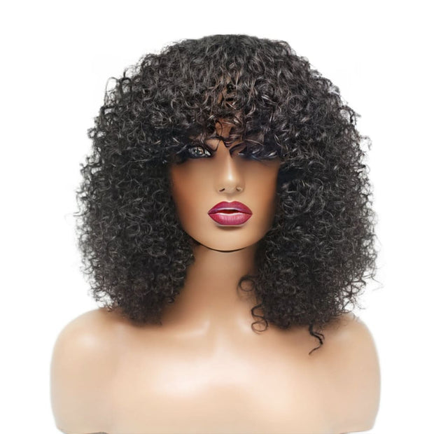 Pre-Made Bouncy Curly Human Hair Fringe Wig (6585275711574)