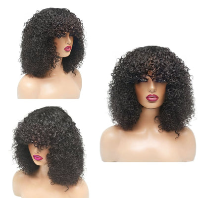 Pre-Made Bouncy Curly Human Hair Fringe Wig (6585275711574)