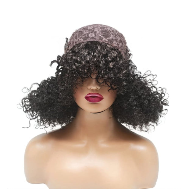Pre-Made Bouncy Curly Human Hair Fringe Wig (6585275711574)