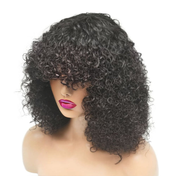 Pre-Made Bouncy Curly Human Hair Fringe Wig (6585275711574)
