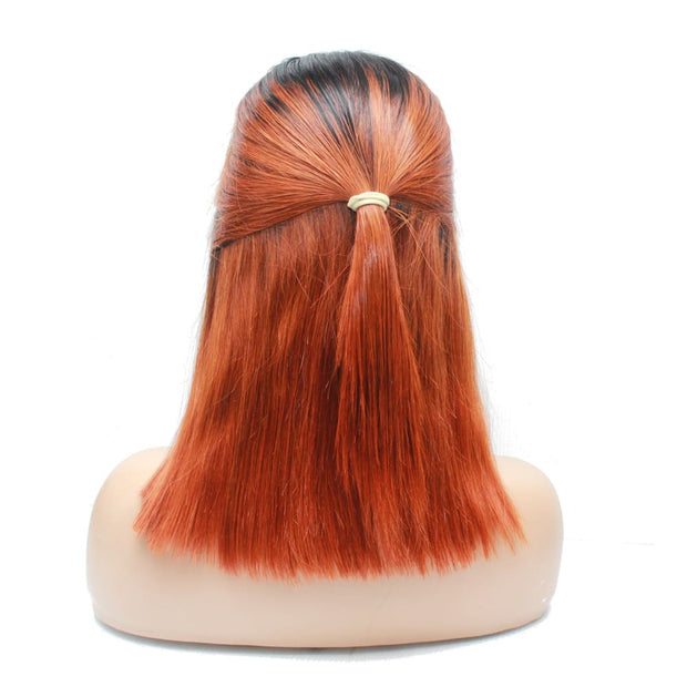 Pre-Made Orange Ombre Blunt Cut Human Hair Lace Frontal Wig - Medium - 56cm $290 Lace Front Wig QualityHairByLawlar (6750799855702)