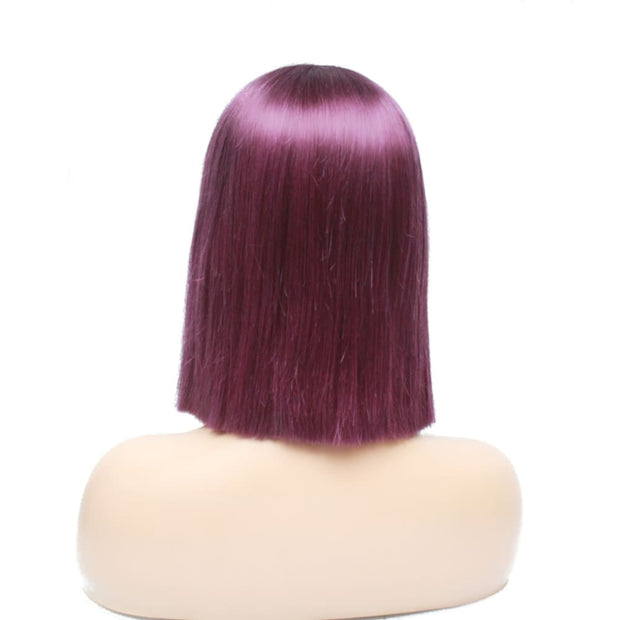 Pre-Made Purple Silky Straight Blunt Cut Bob Human Hair Wig - Medium - 56cm $250 Lace Front Wig QualityHairByLawlar (6750793597014)