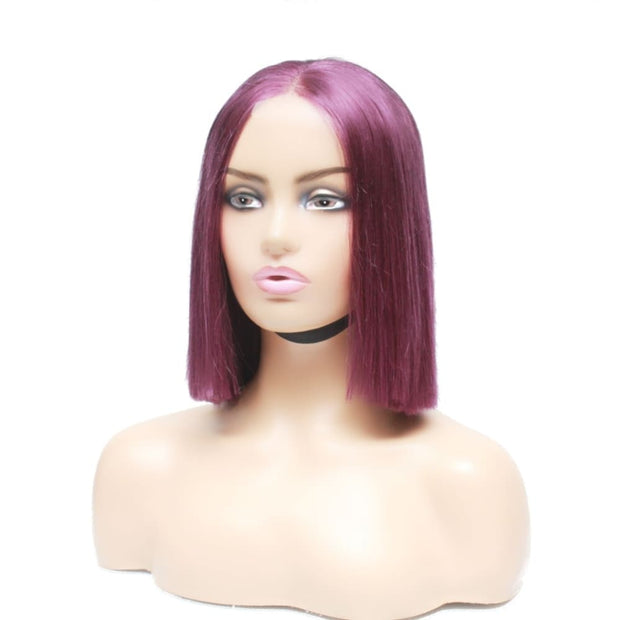 Pre-Made Purple Silky Straight Blunt Cut Bob Human Hair Wig - Medium - 56cm $250 Lace Front Wig QualityHairByLawlar (6750793597014)