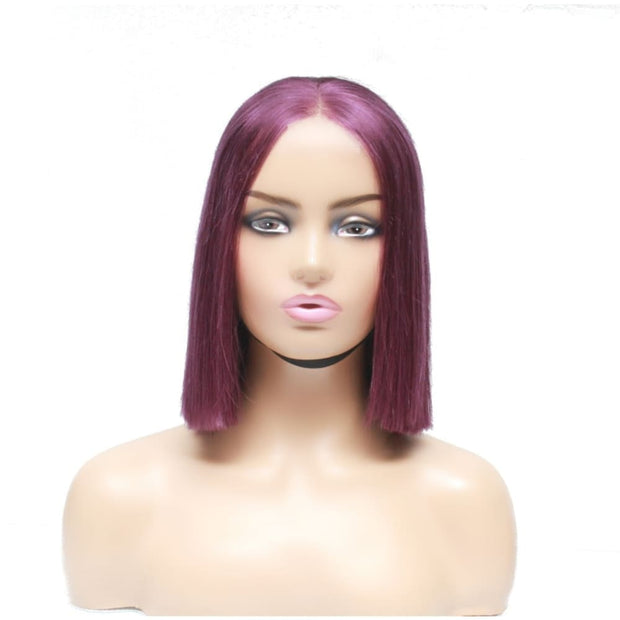 Pre-Made Purple Silky Straight Blunt Cut Bob Human Hair Wig - Medium - 56cm $250 Lace Front Wig QualityHairByLawlar (6750793597014)
