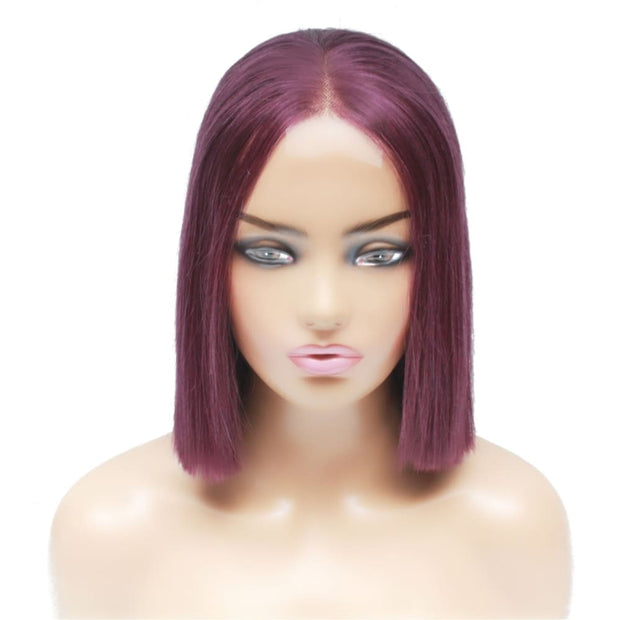Pre-Made Purple Silky Straight Blunt Cut Bob Human Hair Wig - Medium - 56cm $250 Lace Front Wig QualityHairByLawlar (6750793597014)