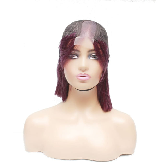 Pre-Made Purple Silky Straight Blunt Cut Bob Human Hair Wig - Medium - 56cm $250 Lace Front Wig QualityHairByLawlar (6750793597014)