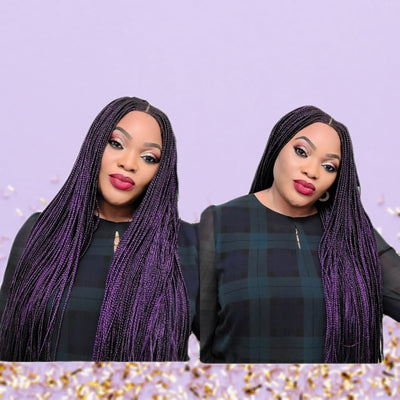 Purple Cornrow Kim K Mid Part Lace Closure Braided Wig - Medium - 56cm $190 Ghana Weave QualityHairByLawlar (6693571559510)