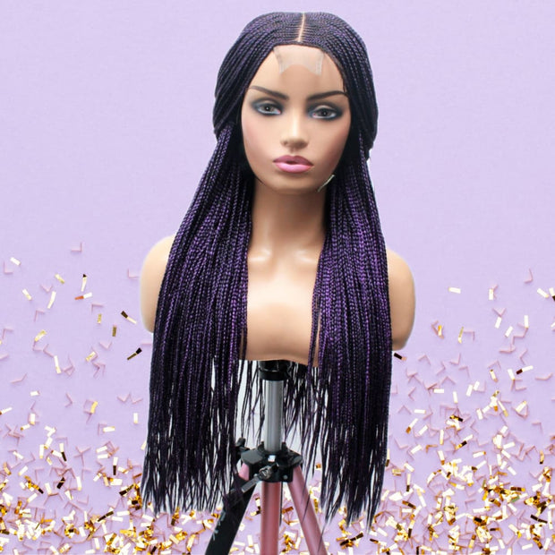 Purple Cornrow Kim K Mid Part Lace Closure Braided Wig - Medium - 56cm $190 Ghana Weave QualityHairByLawlar (6693571559510)