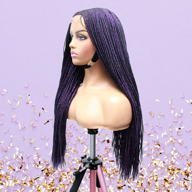 Purple Cornrow Kim K Mid Part Lace Closure Braided Wig - Medium - 56cm $190 Ghana Weave QualityHairByLawlar (6693571559510)