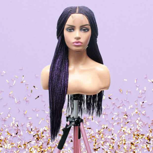 Purple Cornrow Kim K Mid Part Lace Closure Braided Wig - Medium - 56cm $190 Ghana Weave QualityHairByLawlar (6693571559510)