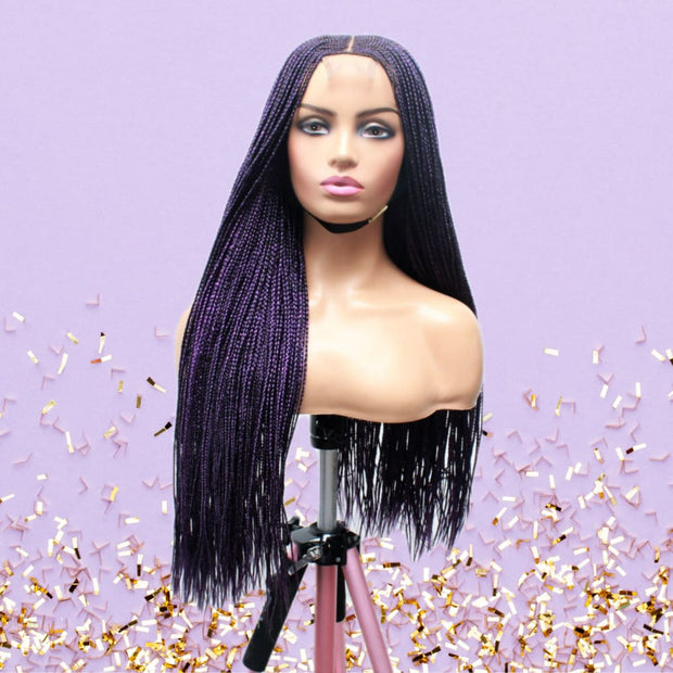 Purple Cornrow Kim K Mid Part Lace Closure Braided Wig - Medium - 56cm $190 Ghana Weave QualityHairByLawlar (6693571559510)