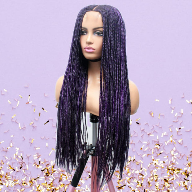 Purple Cornrow Kim K Mid Part Lace Closure Braided Wig - Medium - 56cm $190 Ghana Weave QualityHairByLawlar (6693571559510)