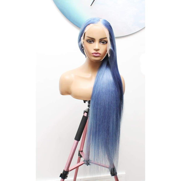 Raw Hair- Indonesian Silky Straight Human Hair Lace Frontal Wig- Shark Blue - $1,850 Lace Front Wig QualityHairByLawlar (6562796175446)