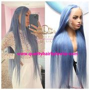Raw Hair- Indonesian Silky Straight Human Hair Lace Frontal Wig- Shark Blue - $1,850 Lace Front Wig QualityHairByLawlar (6562796175446)