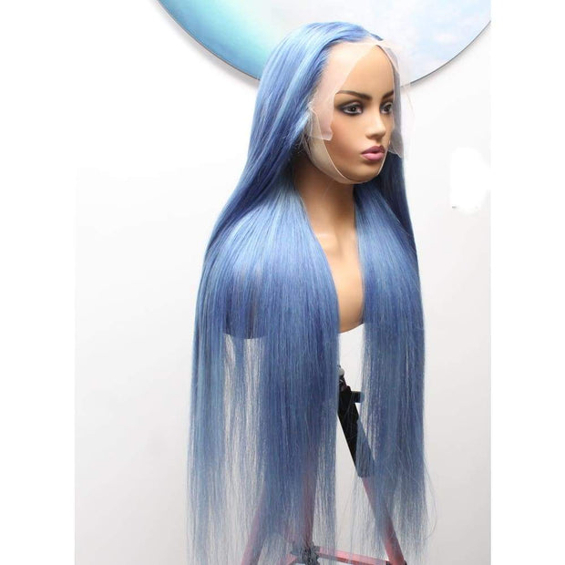 Raw Hair- Indonesian Silky Straight Human Hair Lace Frontal Wig- Shark Blue - $1,850 Lace Front Wig QualityHairByLawlar (6562796175446)