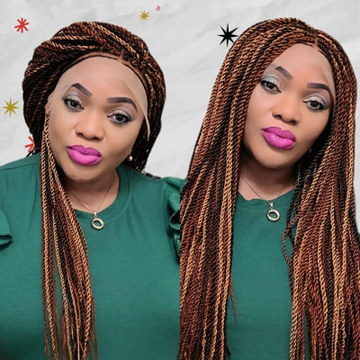 Senegalese Twist Fully Hand Braided Ombre Lace Wig (Mixed Colors) - Medium - 56cm $200 Senegalese Twists QualityHairByLawlar (4991607701590)