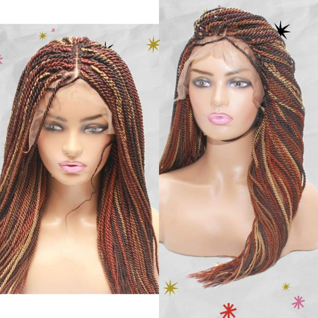 Senegalese Twist Fully Hand Braided Ombre Lace Wig (Mixed Colors) - Medium - 56cm $200 Senegalese Twists QualityHairByLawlar (4991607701590)